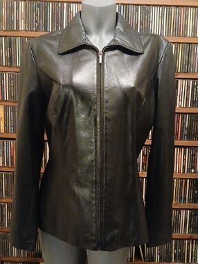 Worthington Black Leather Zip-Front Jacket,womans Sz.L.